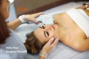 Woman having Hi-Fu to reduce wrinkles Bushey.
