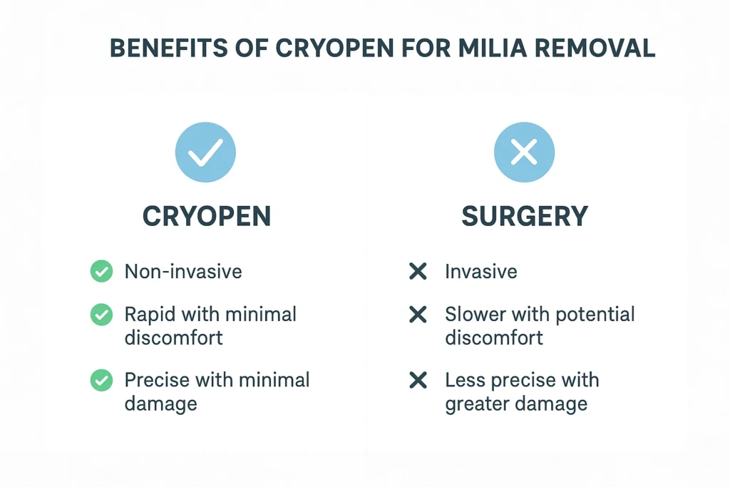 Benefits of cryopen for milia removal Bushey compared to surgical treatments.
