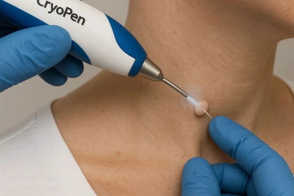 Person receiving Cryotherapy skin tag removal Bushey