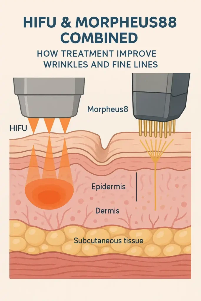 Diagram showing HIFU & Morpeus8 Bushey and the benefits for reduction in wrinkles and fine lines